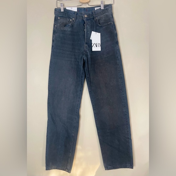 NWT ZARA SIGNATURE DENIM THE LOOSE FIT IN DISTRESSED RESIN STRAIGHT LEG EU34/US2 - Picture 1 of 15